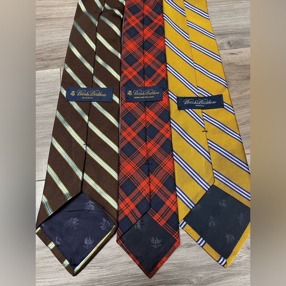 Brooks Brothers Makers Striped Plaid Necktie Lot Of 3 Mens Classic Patterns Silk - Picture 2 of 9
